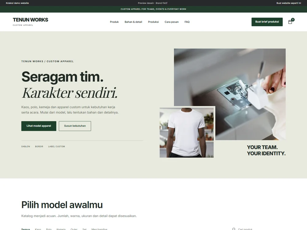 Tampilan demo TENUN WORKS